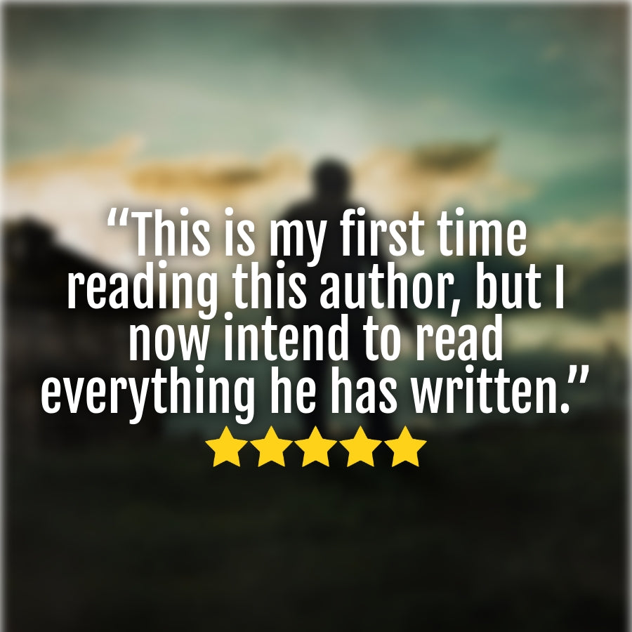 Image of a 5-star reader review for the John Hayes thriller series, highlighting the gripping, emotional, and action-packed nature of the books.